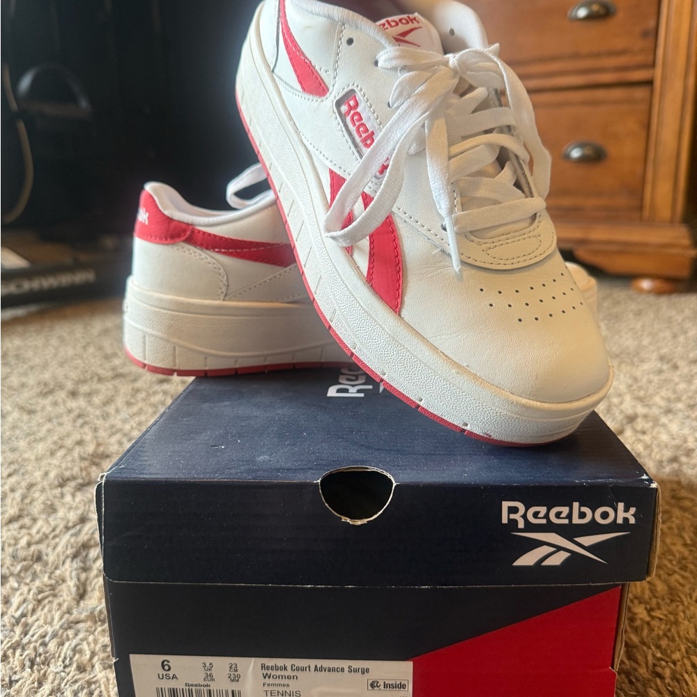 Reebok White and Red Court Advance Surge